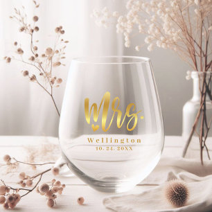 Verre À Vin Sans Pied Élégant Mariage Calligraphie Cœur Mme en Or