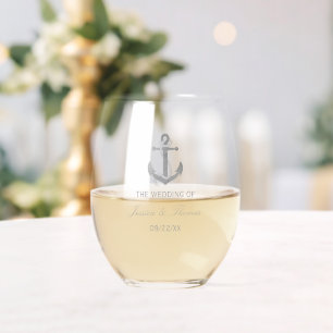 Verre À Vin Sans Pied Élégant Mariage d'Ancre d'huile d'argent nautique