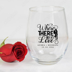 Verre À Vin Sans Pied Élégant Mariage de calligraphie d'amour