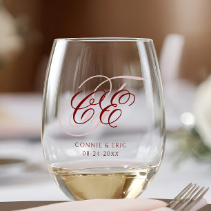 Verre À Vin Sans Pied Élégant Mariage de monogramme de script
