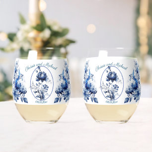 Verre À Vin Sans Pied Élégant Mariage de tous les chrysanthes bleus