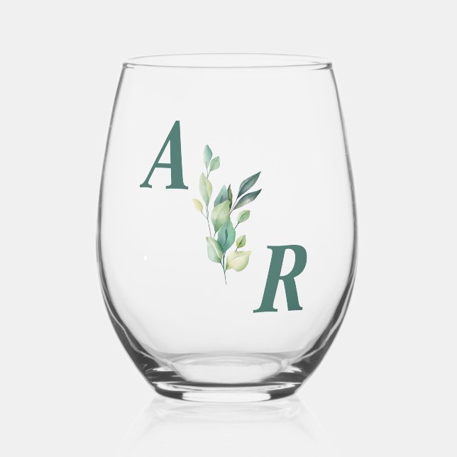 Verre À Vin Sans Pied Élégant Mariage floral vert foncé (Recto)