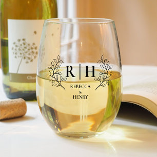 Verre À Vin Sans Pied Élégant Mariage Monogramme