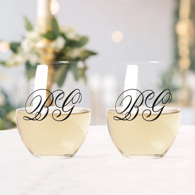 Verre À Vin Sans Pied Élégant minimaliste noir blanc Mariage (Insitu (Mariage))