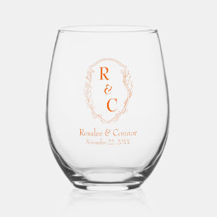 Verre À Vin Sans Pied Élégant Monogramme Persimmon du couple de crête de
