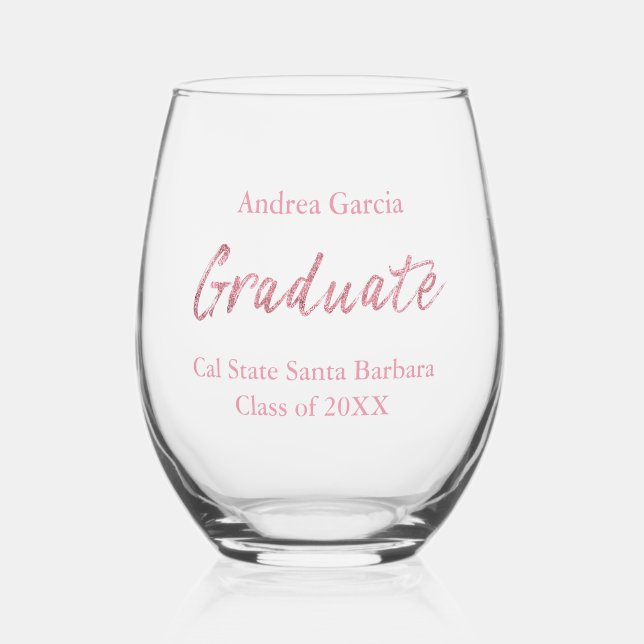 Verre À Vin Sans Pied Élégant Personnalisé Moderne Pinceau rose Script G (Recto)