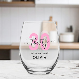 Verre À Vin Sans Pied Elégant rose moderne 30e anniversaire