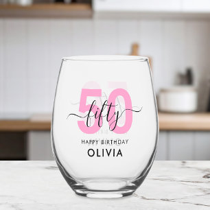 Verre À Vin Sans Pied Elégant rose moderne 50e anniversaire