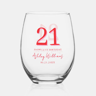 Verre À Vin Sans Pied Élégant rose rouge moderne 21e anniversaire