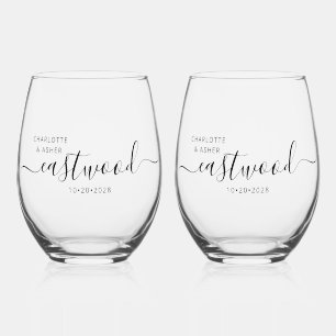 Verre À Vin Sans Pied Élégant script personnalisé Couple Nom Mariage