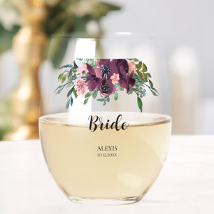 Verre À Vin Sans Pied Élégante fête de mariée florale