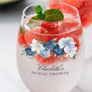 Verre À Vin Sans Pied Elégante Fête des mariées florale bleu Dusty