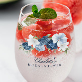 Verre À Vin Sans Pied Elégante Fête des mariées florale bleu Dusty