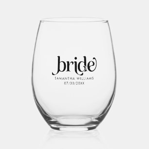 Verre À Vin Sans Pied Élégante mariée Noire Typographie