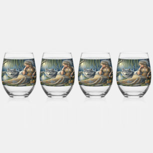 Verre À Vin Sans Pied Enchantement Lune dans la Forêt Mystique