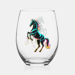 Verre À Vin Sans Pied Enseigne au néon Cheval Style Rétro Glitch