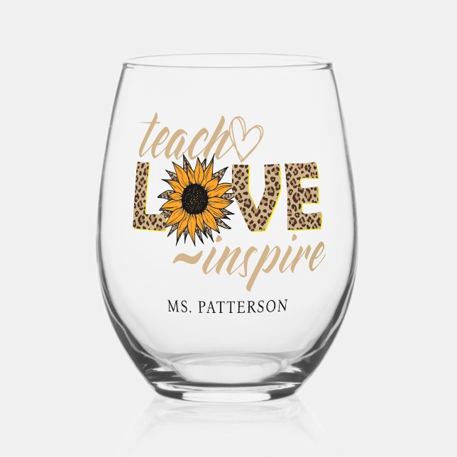 Verre À Vin Sans Pied Enseigner Amour Inspirer Enseignant Tournesol Nom  (Recto)