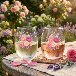 Verre À Vin Sans Pied Ensemble Papillon Floral de 2