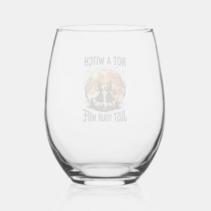 Verre À Vin Sans Pied Épouse drôle Halloween Vintage Sorcière Lune Desig