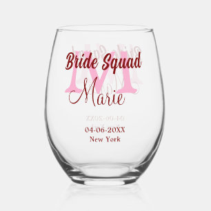 Verre À Vin Sans Pied Equipe de mariée ajouter nom monogramme demoiselle