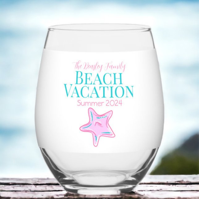 Verre À Vin Sans Pied Famille Plage Croisière Réunion Vacances Starfish (Créateur téléchargé)