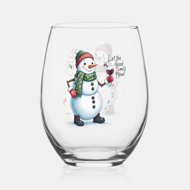 Verre À Vin Sans Pied Fantastique Noël bonhomme de neige (Recto)