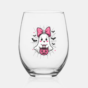 Verre À Vin Sans Pied Fantôme éffrayant avec Pink Bow Sensibilisation au