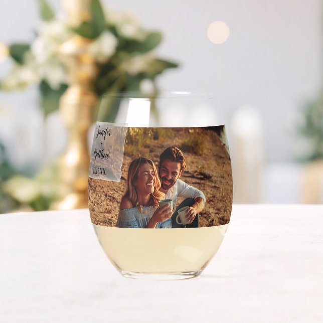 Verre À Vin Sans Pied Faux Vellum Photo Overlay Mariage personnalisé (Insitu (Mariage))
