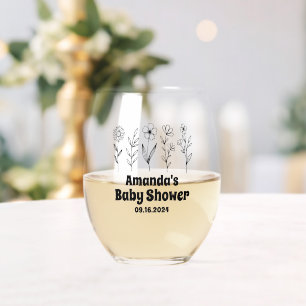 Verre À Vin Sans Pied Favoris du Baby shower Fleur sauvage personnalisé