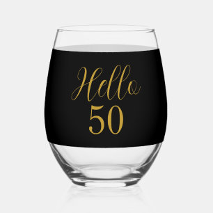 Verre À Vin Sans Pied Fête d'anniversaire noir or 50 ans