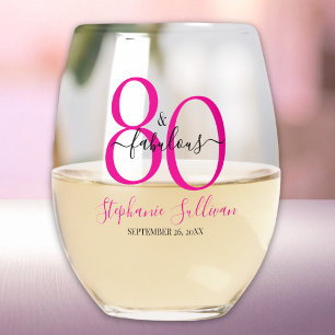 Verre À Vin Sans Pied Fête d'anniversaire quatre-vingts ans et fabuleuse