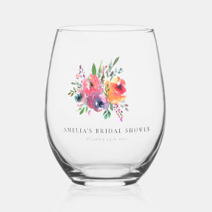Verre À Vin Sans Pied Fête de mariage floral aquarelle coloré personnali