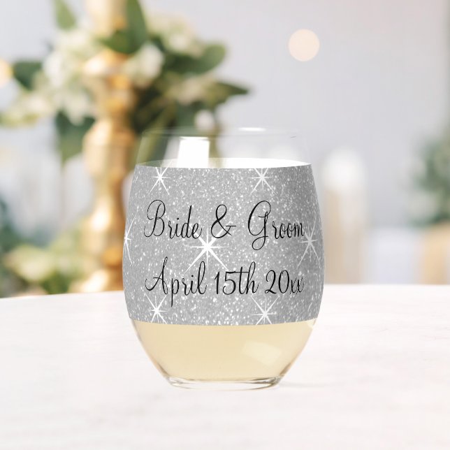 Verre À Vin Sans Pied Fête de mariage scintillante argent parties scinti (Insitu (Mariage))