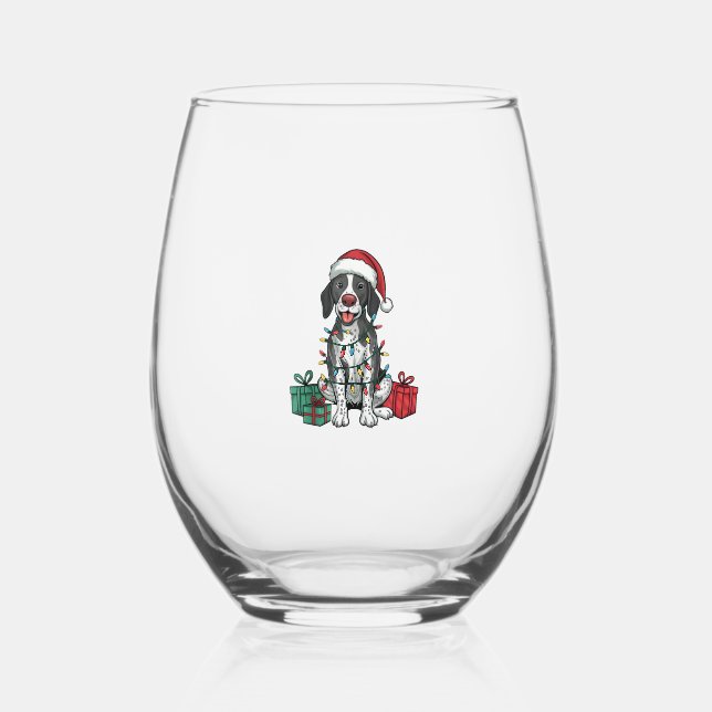 Verre À Vin Sans Pied Feu de Noël Éclairage Santa Chapeau Pointing Chien (Recto)