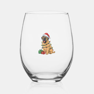 Verre À Vin Sans Pied Feu de Noël Santa Chapeau Pyrénéen Mastiff Chien C