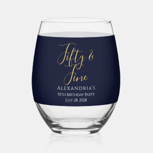 Verre À Vin Sans Pied Fifty and Fine Navy Gold Fête d'anniversaire 50 an