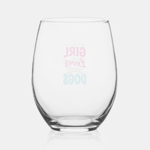 Verre À Vin Sans Pied Fille aime les chiens Gravure vintage typographie