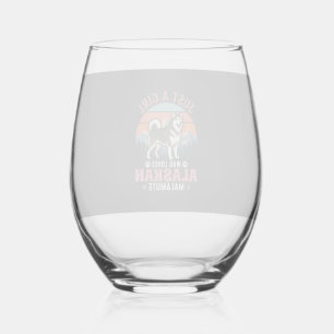 Verre À Vin Sans Pied Fille Alaskan Malamute Chien Rétro Coucher de sole