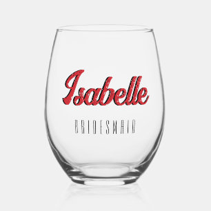 Verre À Vin Sans Pied Fire Engine Red 3D Fundy Nom Bridesmaid
