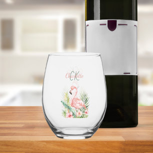 Verre À Vin Sans Pied Flamant rose tropical été monogramme
