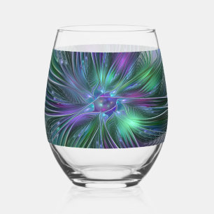 Verre À Vin Sans Pied Fleur Abstraite Moderne Fractale Verte Violette