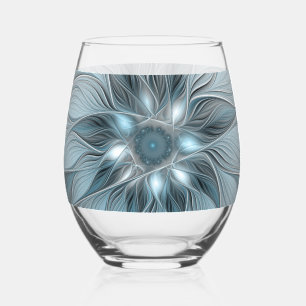 Verre À Vin Sans Pied Fleur joyeuse abstraite florale fractale bleue gri