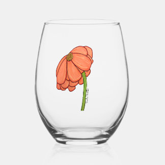 Verre À Vin Sans Pied Fleur Orange