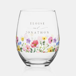 Verre À Vin Sans Pied Fleur sauvage Rustic Chic Floral Mariage campagnar