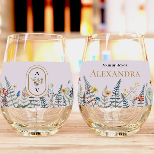 Verre À Vin Sans Pied Fleur sauvage vintage Fête de la mariée de Fern La