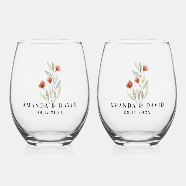 Verre À Vin Sans Pied Fleurs d'aquarelle vert pastel (Recto)