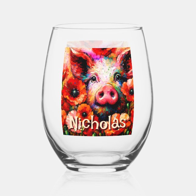 Verre À Vin Sans Pied Fleurs de cochon rouge impressionniste Personnalis (Recto)