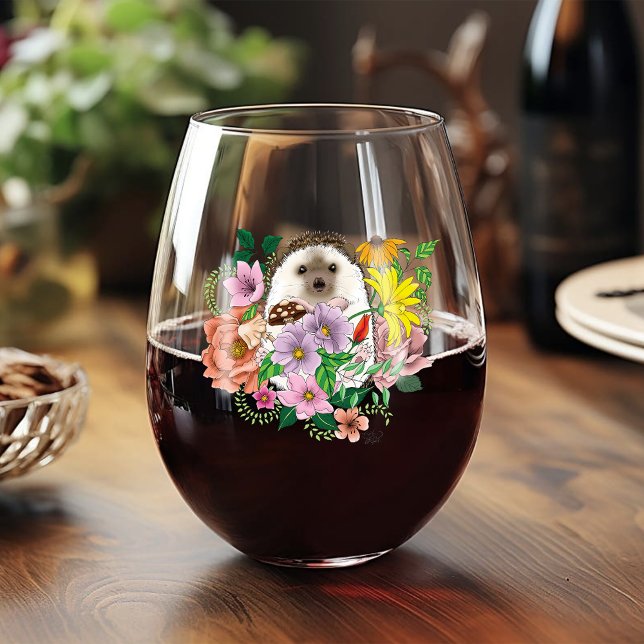 Verre À Vin Sans Pied Fleurs de hérisson mignonnes (Créateur téléchargé)