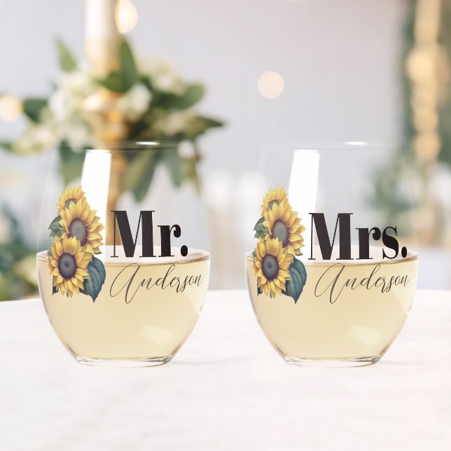 Verre À Vin Sans Pied Fleurs de soleil rustiques M. et Mme (Insitu (Mariage))