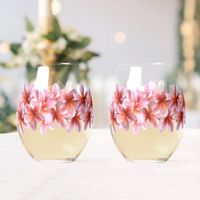 Verre À Vin Sans Pied Fleurs Frangipani roses Lunettes de boisson hawaïe (Insitu (Mariage))